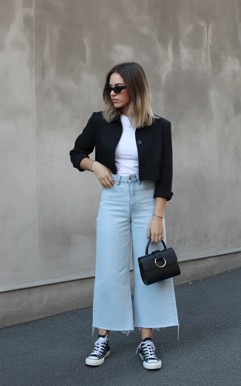 sneakers spring outfit Structured Jeans with Modern Contrast