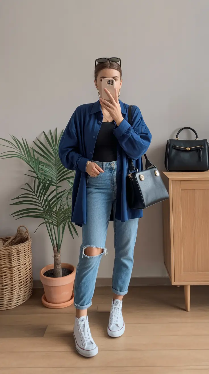 sneakers spring outfit Blue Layers and Everyday Balance