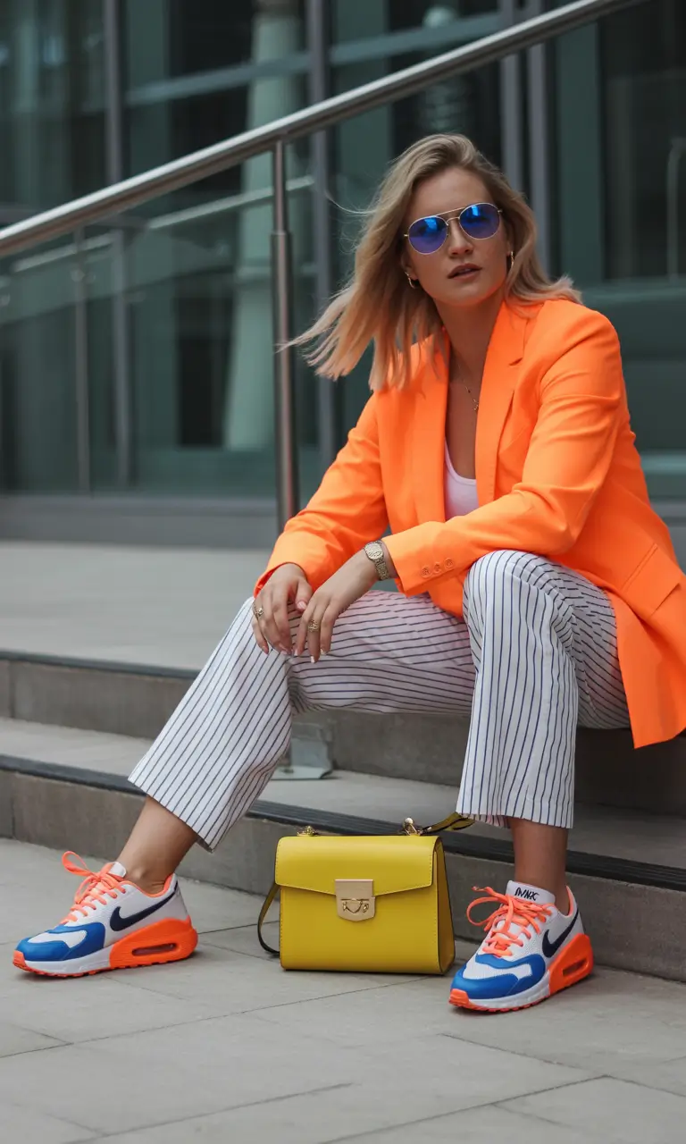 sneakers spring outfit Tailored Brights with Street Energy