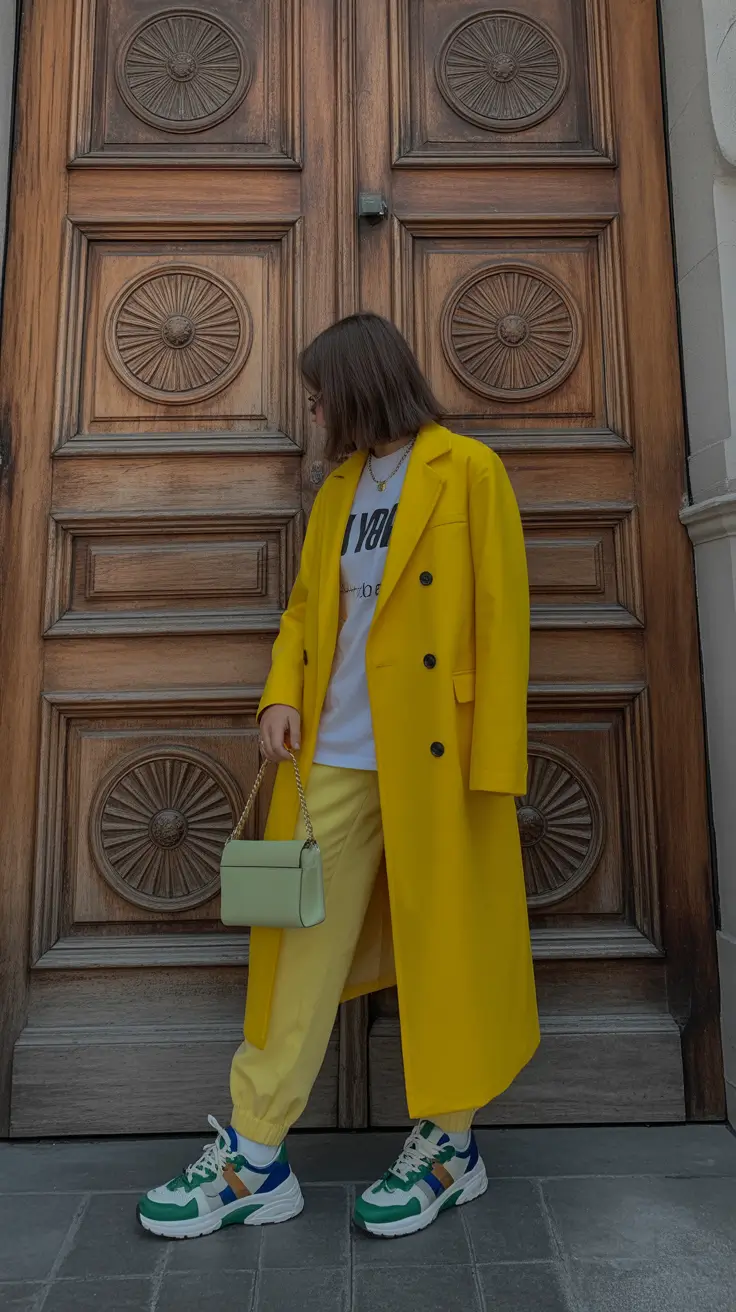 sneakers spring outfit Monochrome Layers with a Twist