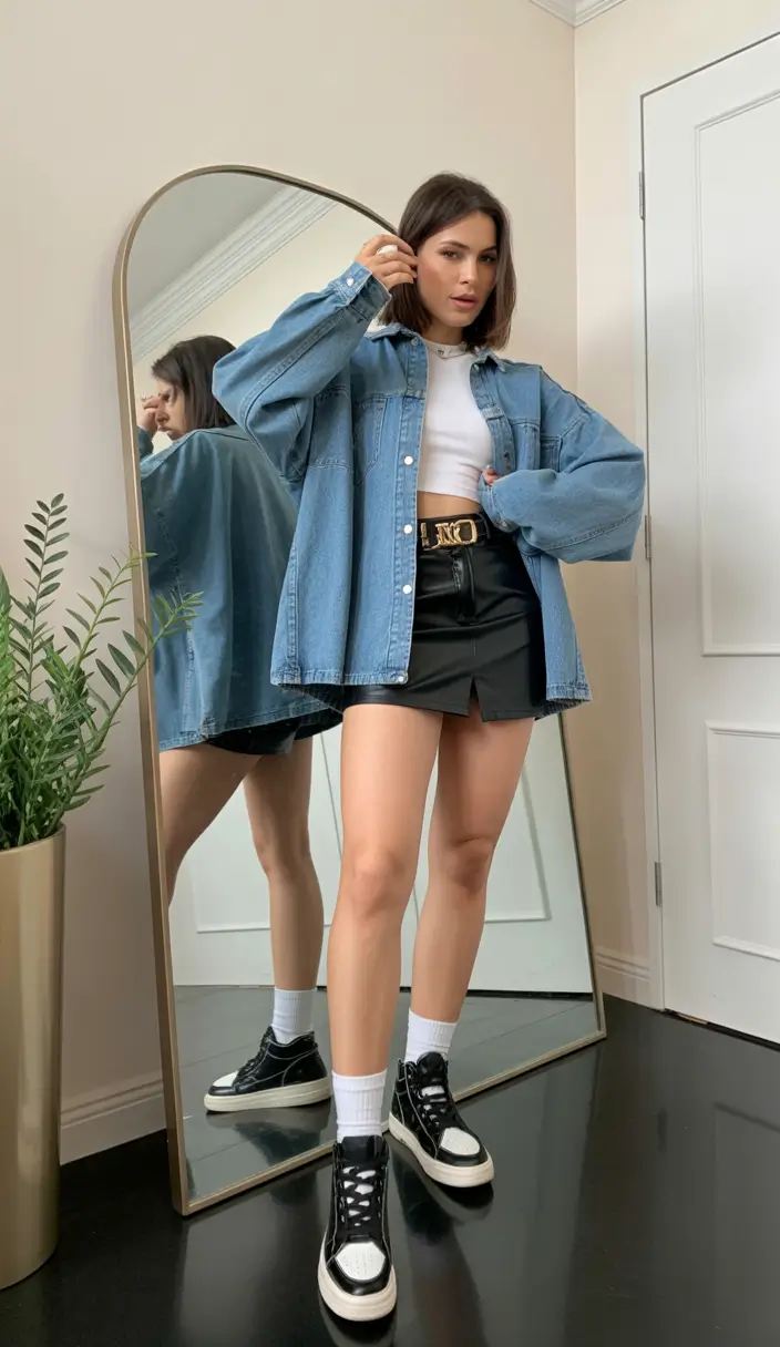 sneakers spring outfit Denim Layers and Black Street Energy