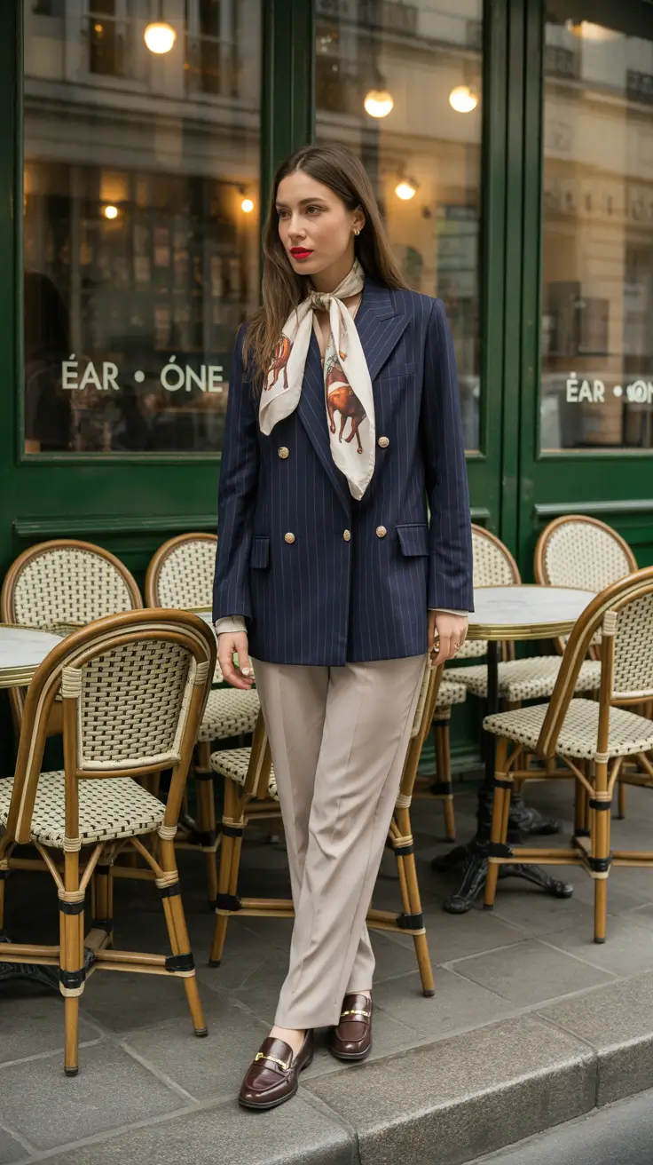 old money spring outfits Parisian Ease with a Pinstripe Blazer