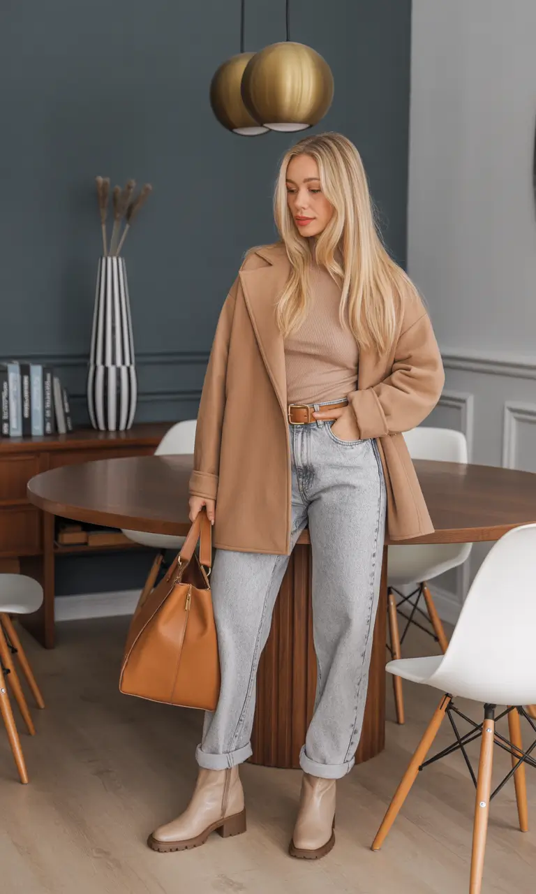 Spring blazer outfits Neutral Layers With a Cozy Spring Twist