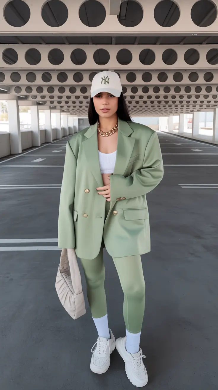 Spring blazer outfits Mint Tailoring Meets Sporty Confidence
