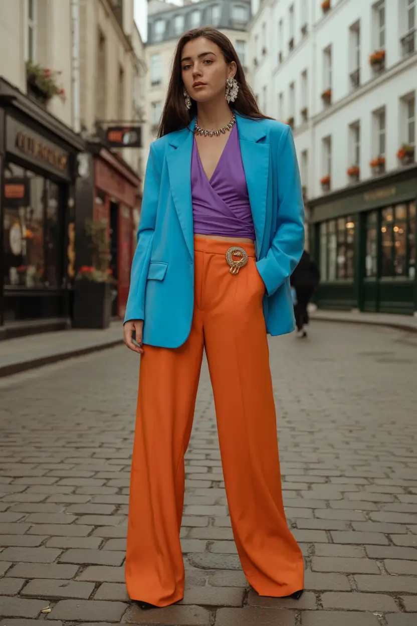 Spring blazer outfits Playful Color Blocking With a Confident Twist