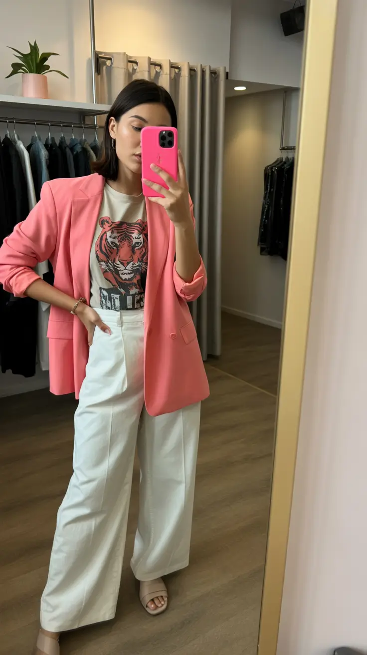 Spring blazer outfits Playful Pink Tailoring With Graphic Energy