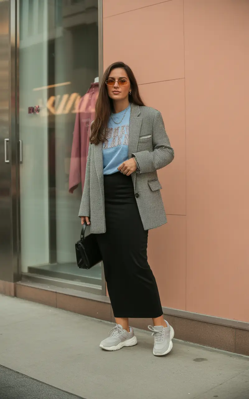 Spring blazer outfits Checked Blazer With Sporty Elegance