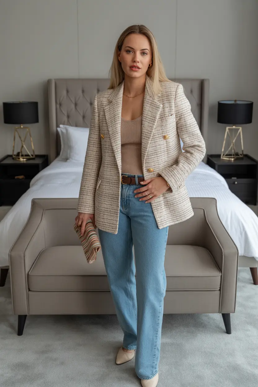 Spring blazer outfits Textured Neutrals for Effortless Confidence