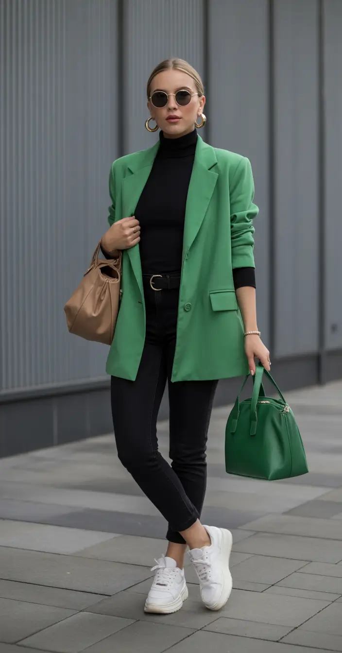 Spring blazer outfits Emerald Blazer as a Statement Neutral