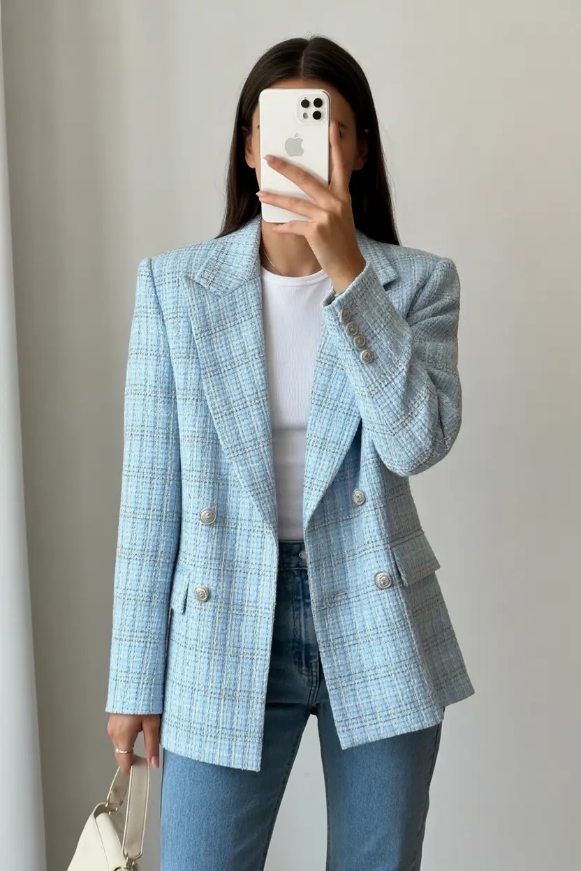 Spring blazer outfits Soft Blue Tailoring for Effortless Balance