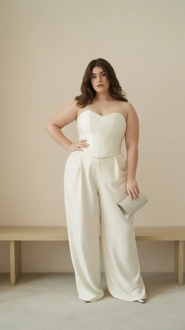 spring going out outfits Soft White Tailoring for Confident Plus-Size Nights