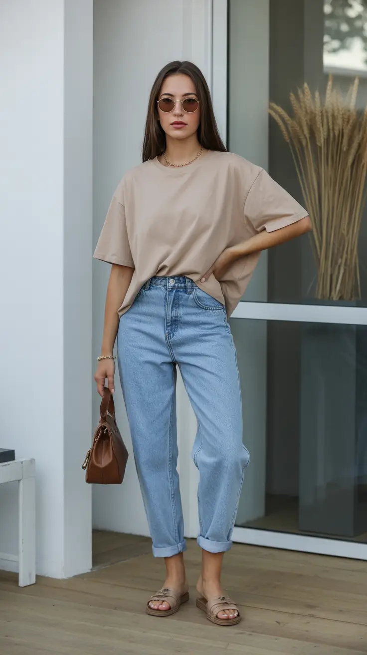 spring mom outfits Minimal T-Shirt and Denim Perfectly Refined