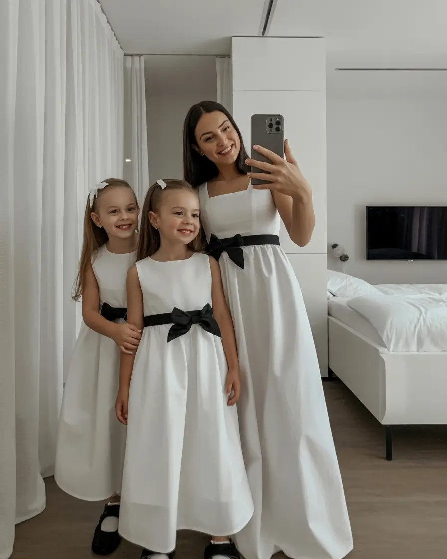 spring mom outfits Matching Moments in Soft White for Special Spring Days