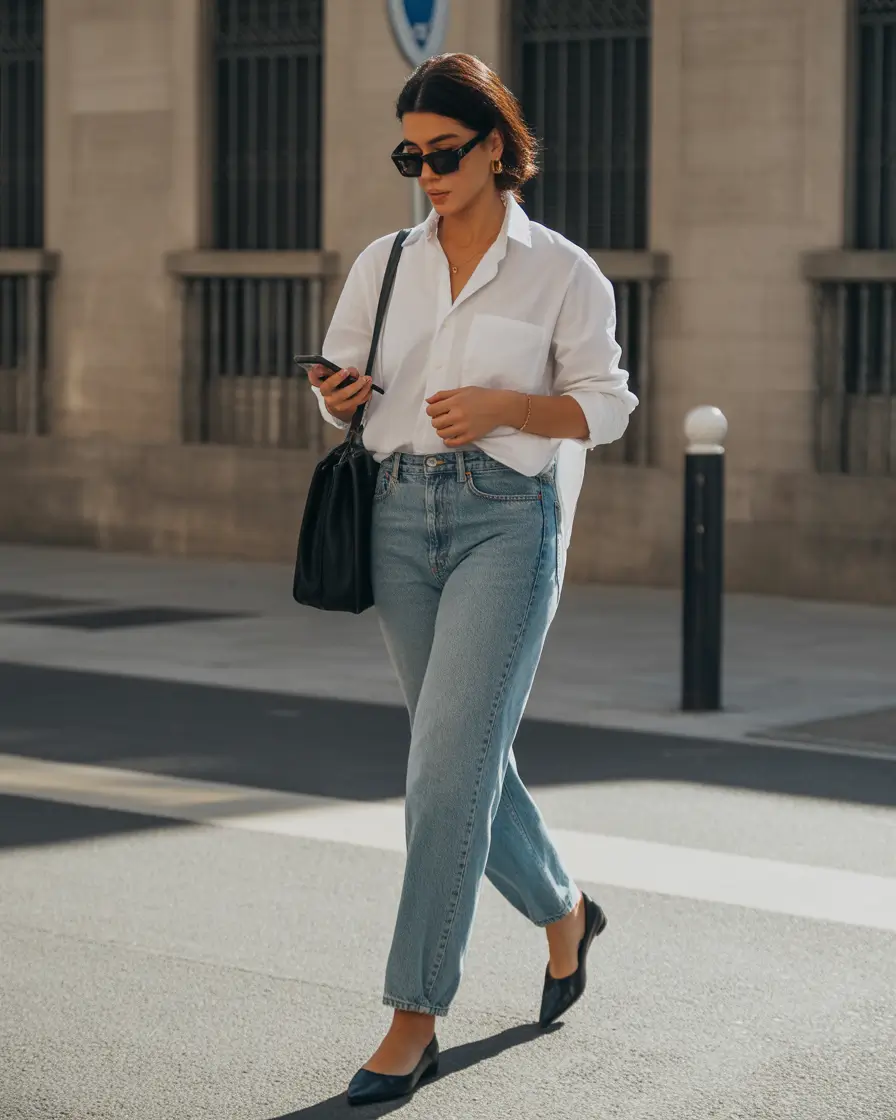 spring mom outfits White Shirt and Denim
