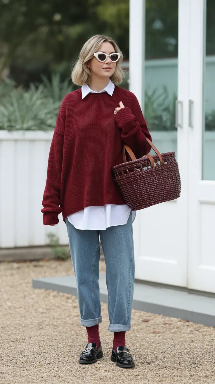 spring mom outfits Deep Burgundy Layers That Feel Grounded and Warm