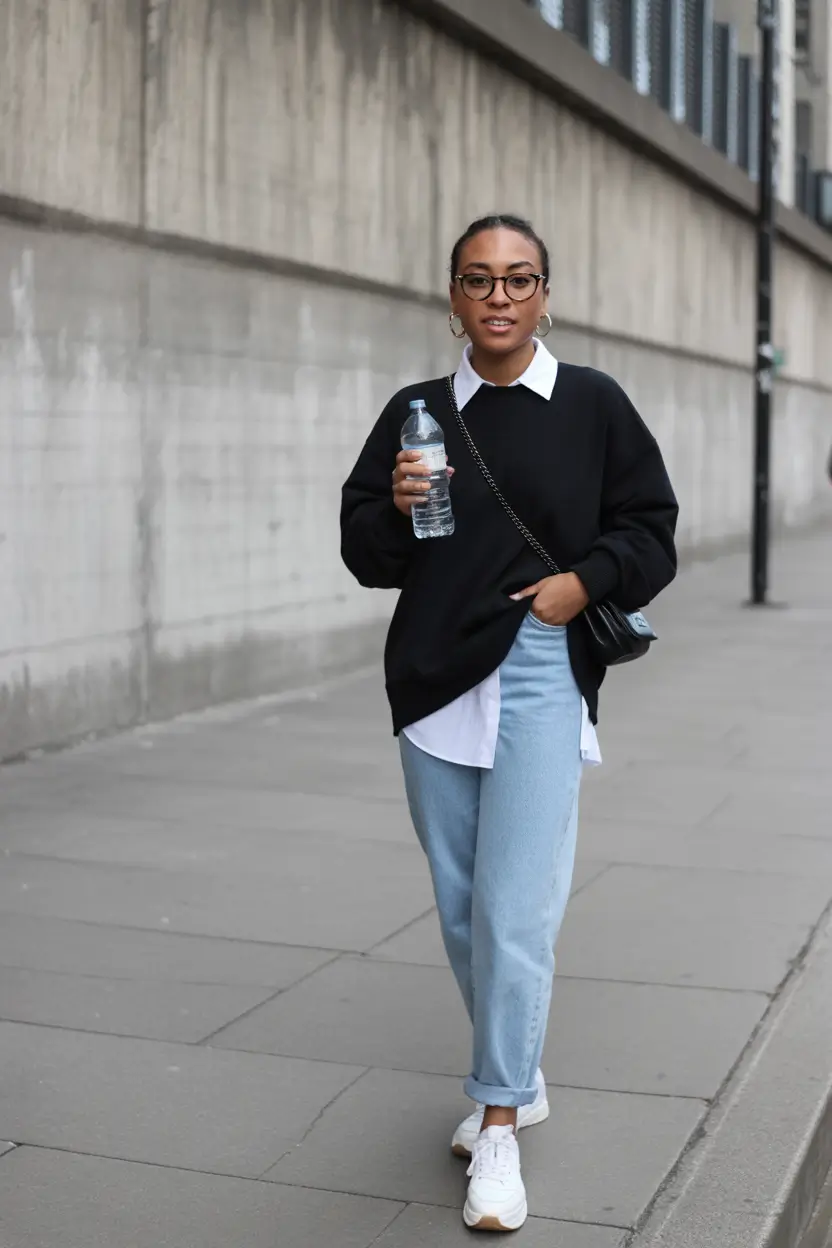 spring mom outfits Classic Black and White With a Practical Twist