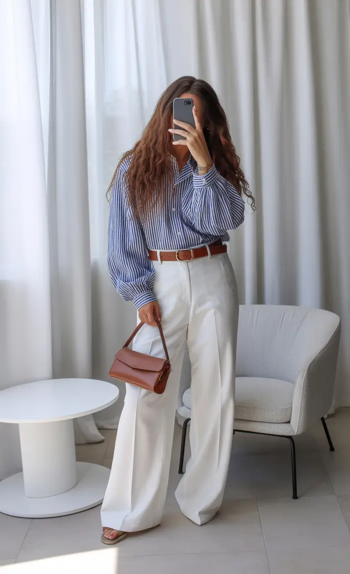 Spring Office Outfits Soft Stripes and Tailored Ease for Spring Days