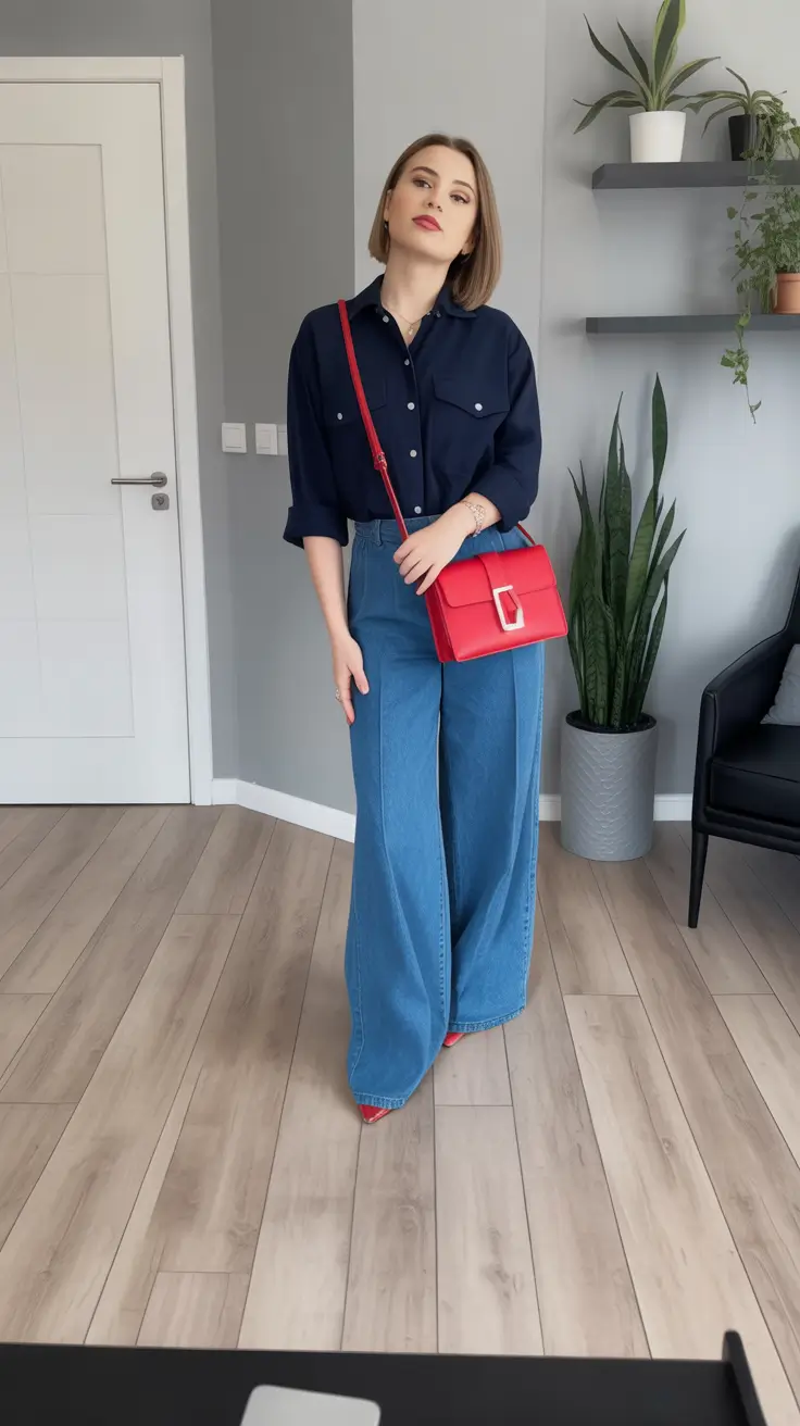 Spring Office Outfits Wide-Leg Denim and Simple Shirts for Effortless Office Chic