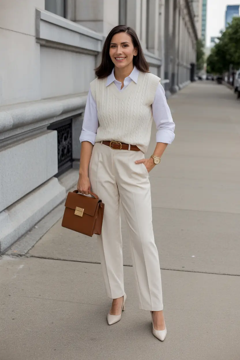 Spring Outfits for Women Over 30 Classic Vest Look