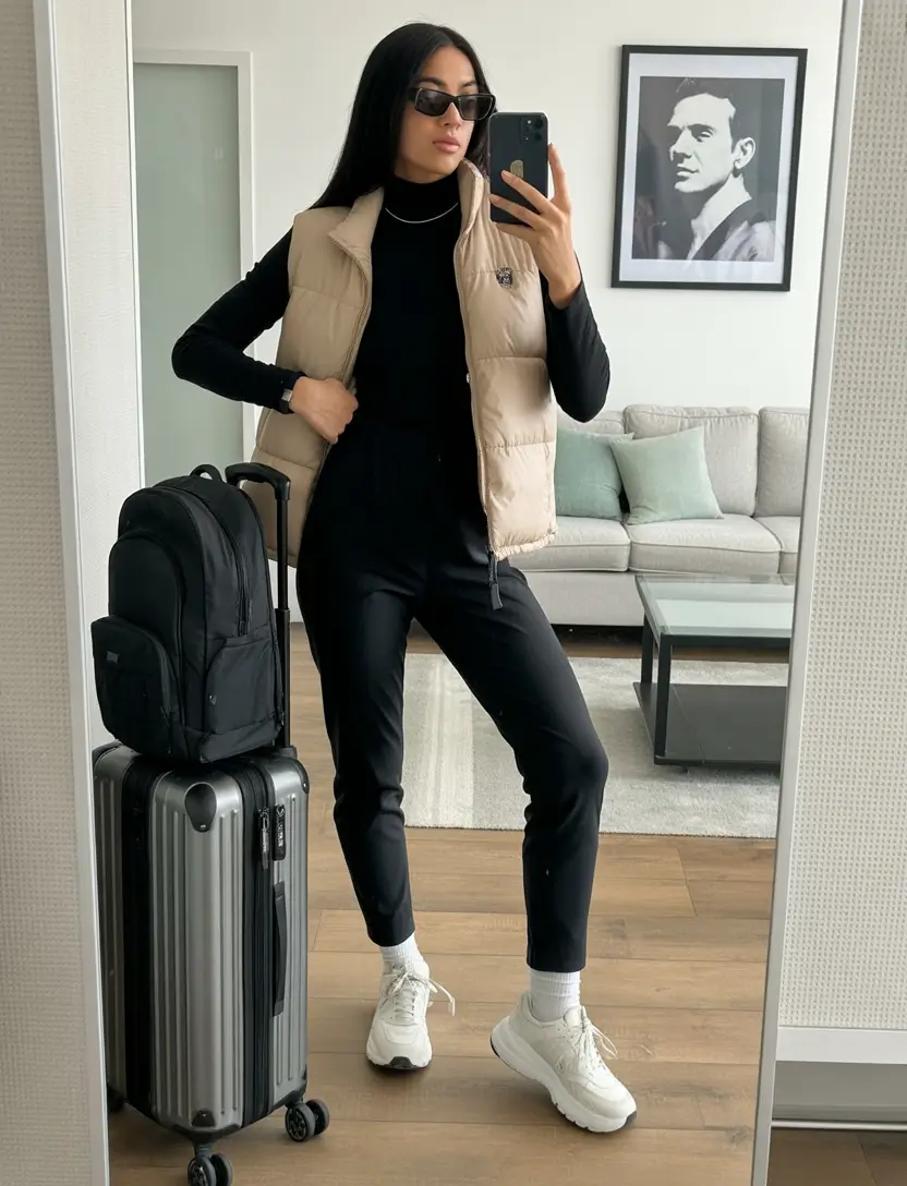 Spring travel outfits Streamlined Black Layers for Sharp Cold Weather Transitions