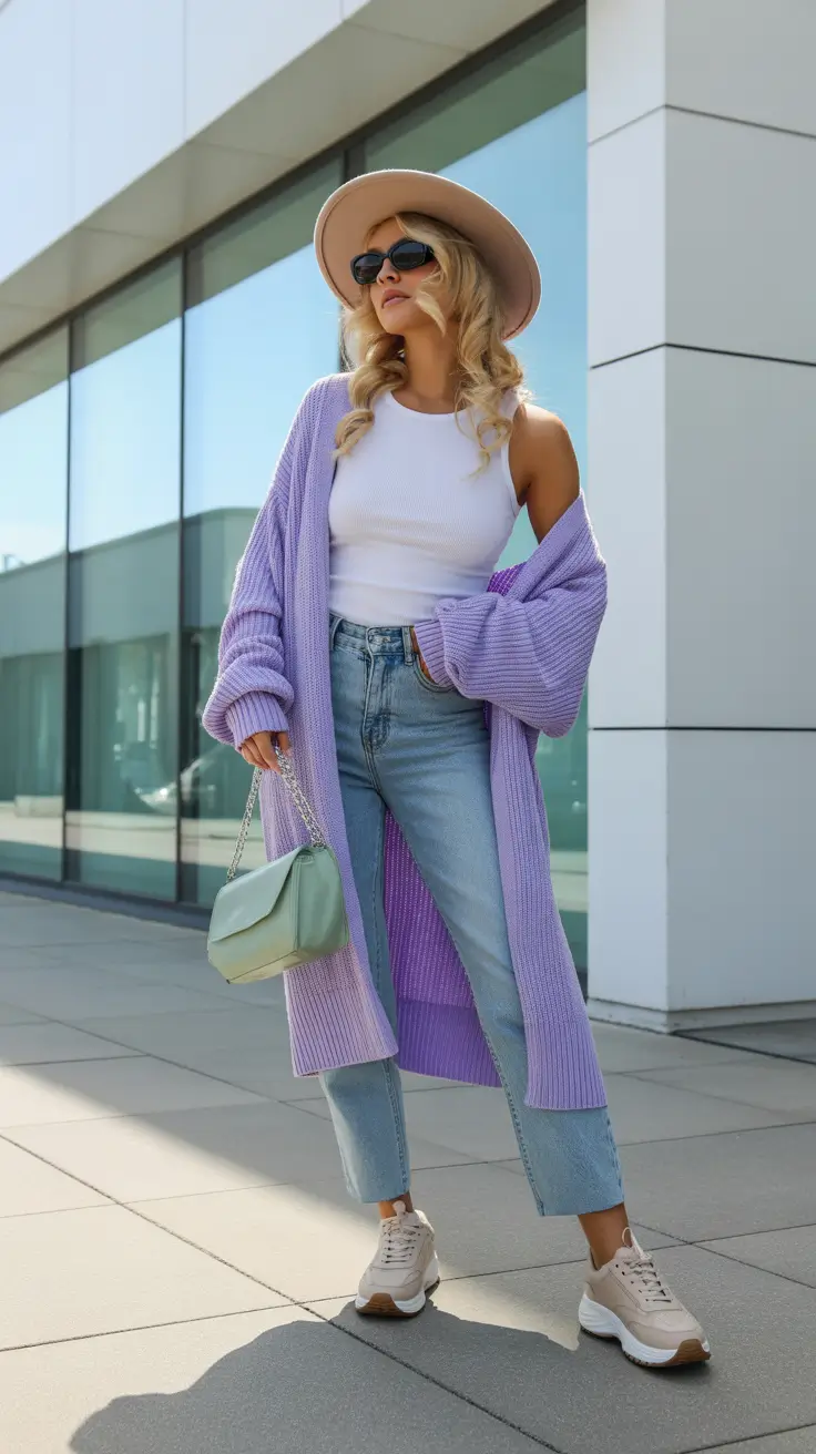 Spring travel outfits Soft Lavender Layers for Light Feminine City Days