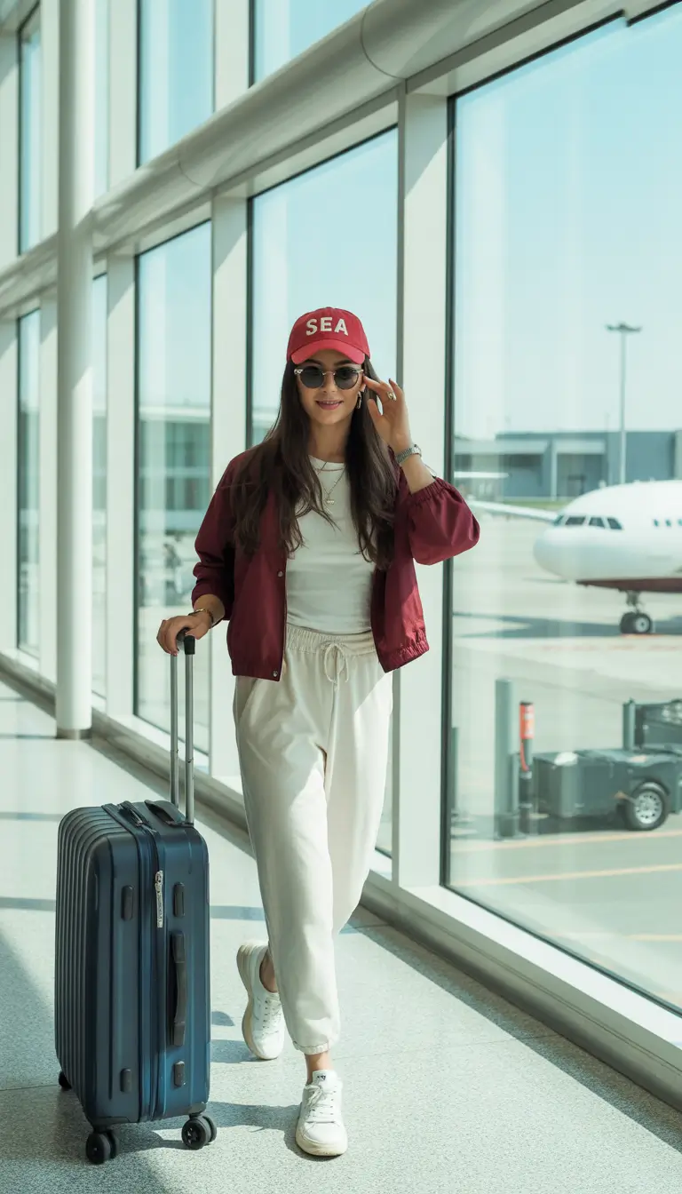 Spring travel outfits Sporty Layers with a Polished Airport Twist