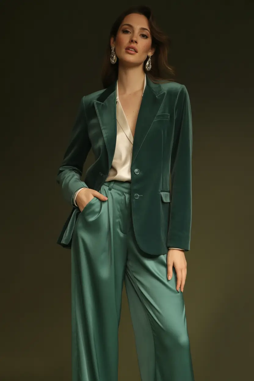 spring wedding outfit Velvet Tailoring for Evening Sophistication