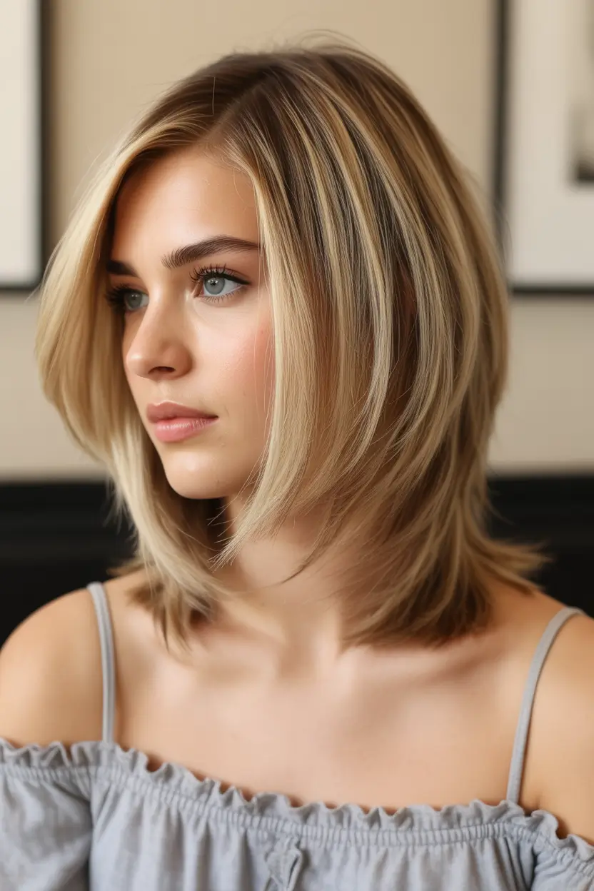 February Haircut Ideas Feathered Medium Length With Soft Blonde Dimension
