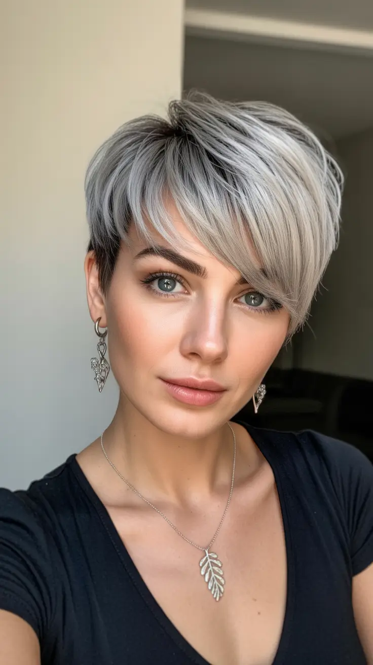 February Haircut Ideas Silver Toned Crop With Feathered Layers