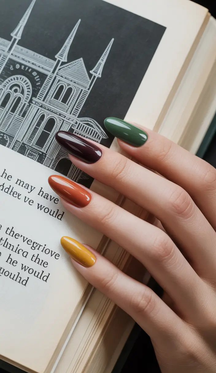 February nails Multitone Almond Nails With a Warm Vintage Palette