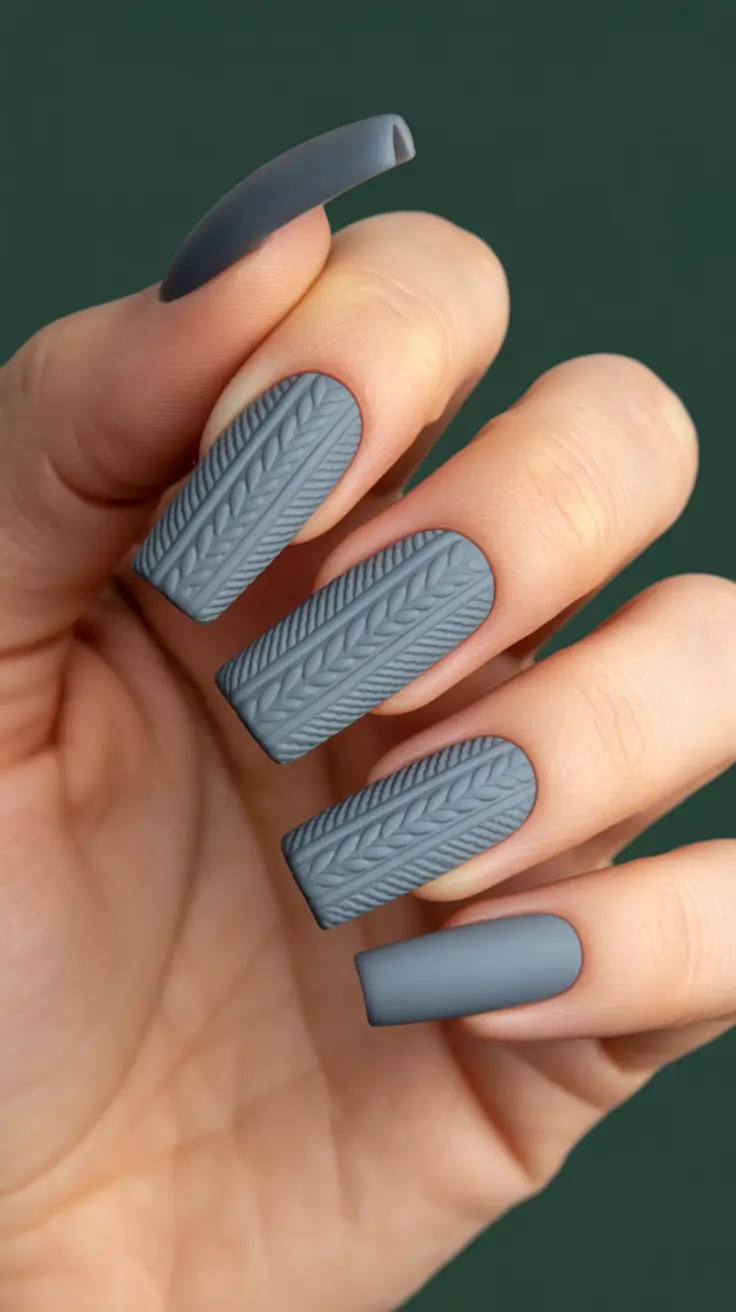 February nails Matte Gray Textured Nails With a Knit Like Finish