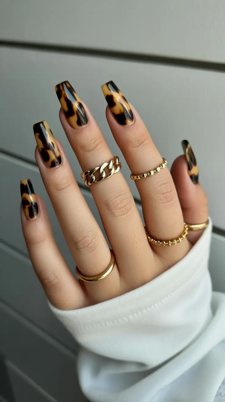 February nails Tortoiseshell Square Nails That Feel Bold and Timeless