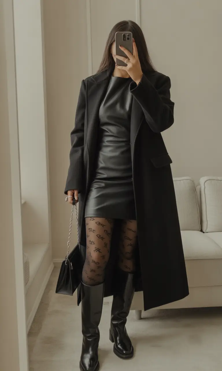 February outfits Sleek Black Layers for Evening Plans