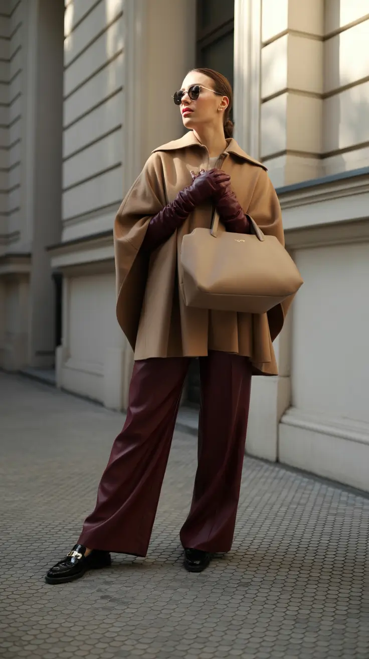 February outfits Soft Capes and Leather for Quiet Luxury Days