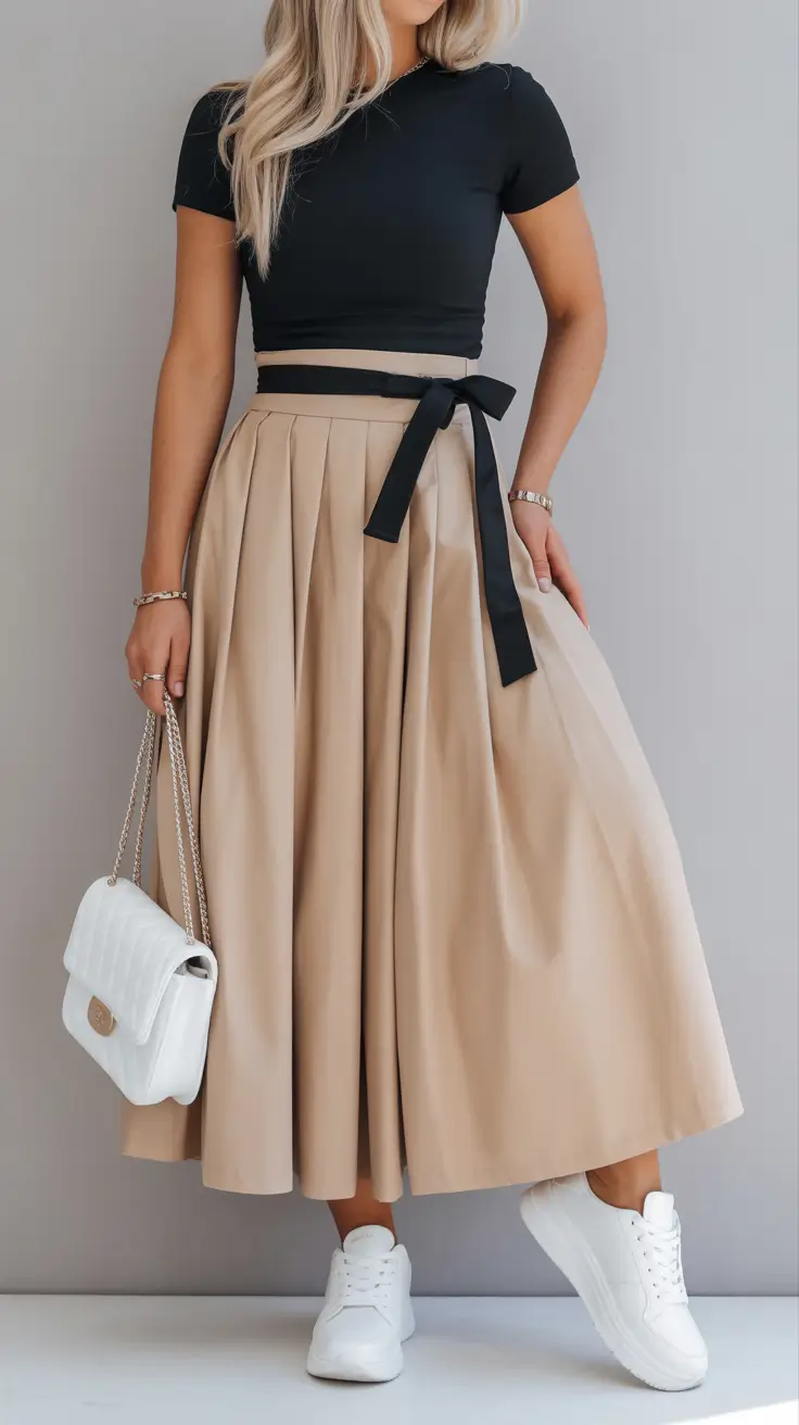 spring skirt outfits Casual Elegance With Sneakers