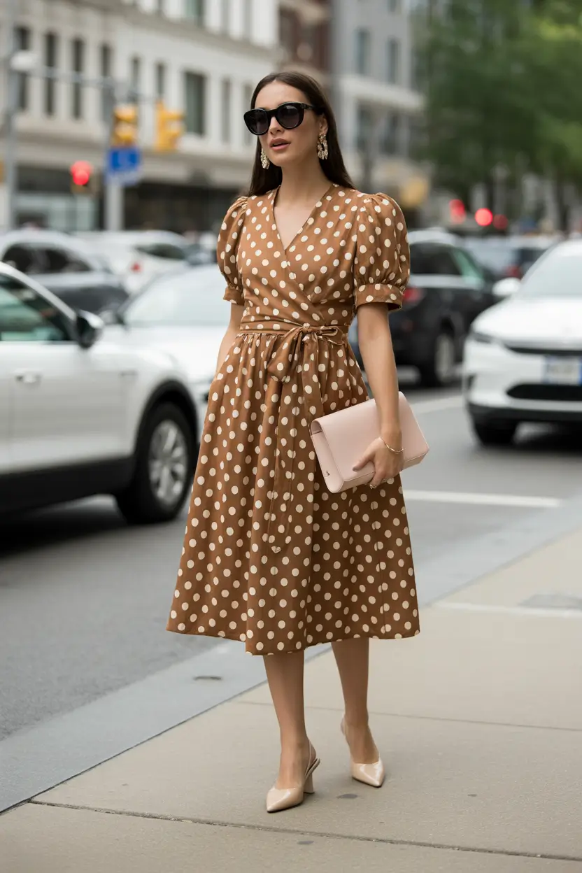 spring dress outfits Polka Dots in Warm Brown Tones