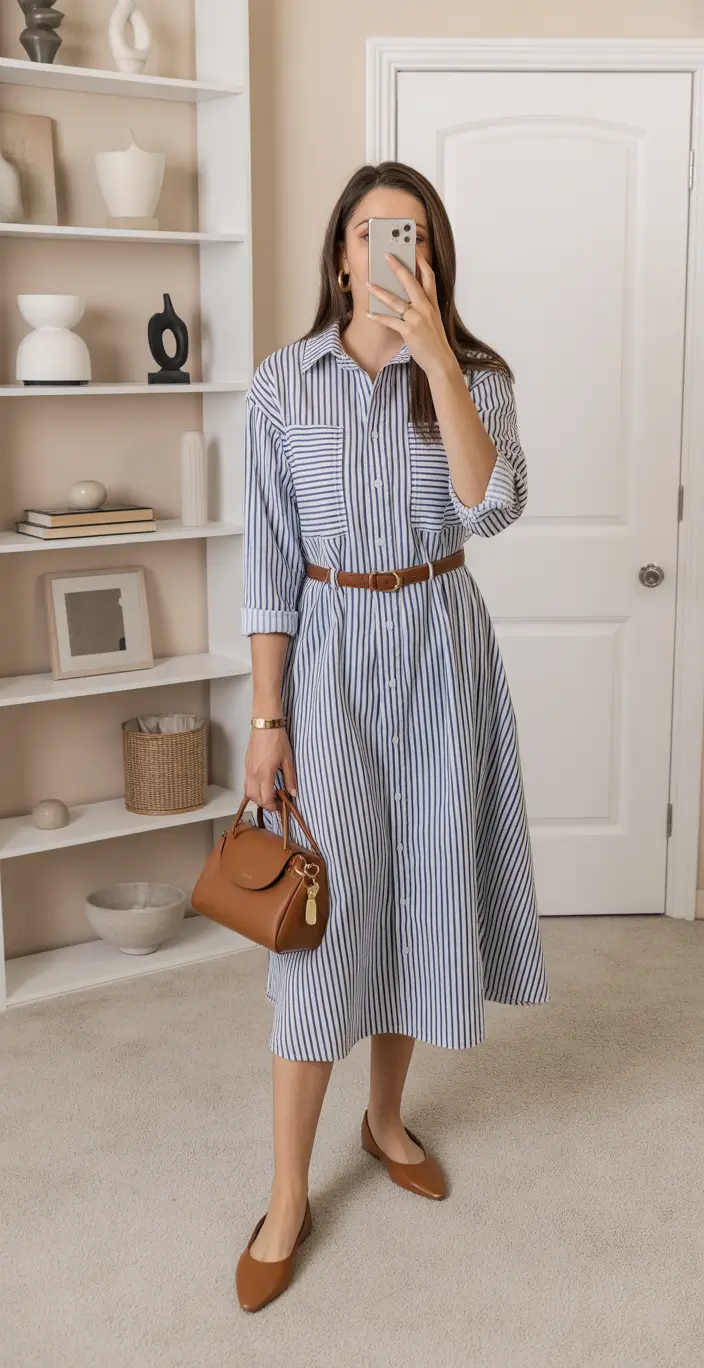 spring dress outfits Striped Shirt Dress With Relaxed Polish