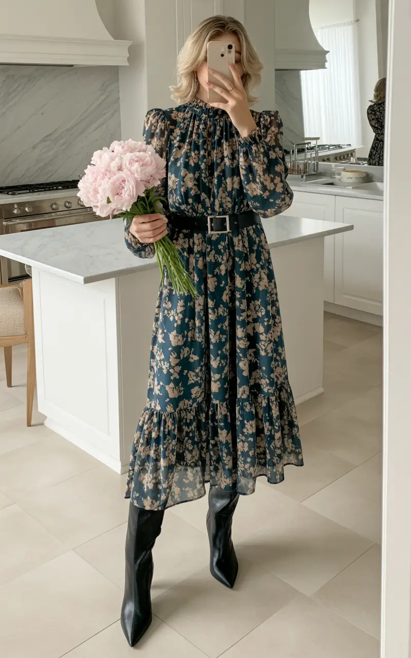 spring dress outfits Moody Florals for Early Spring Evenings