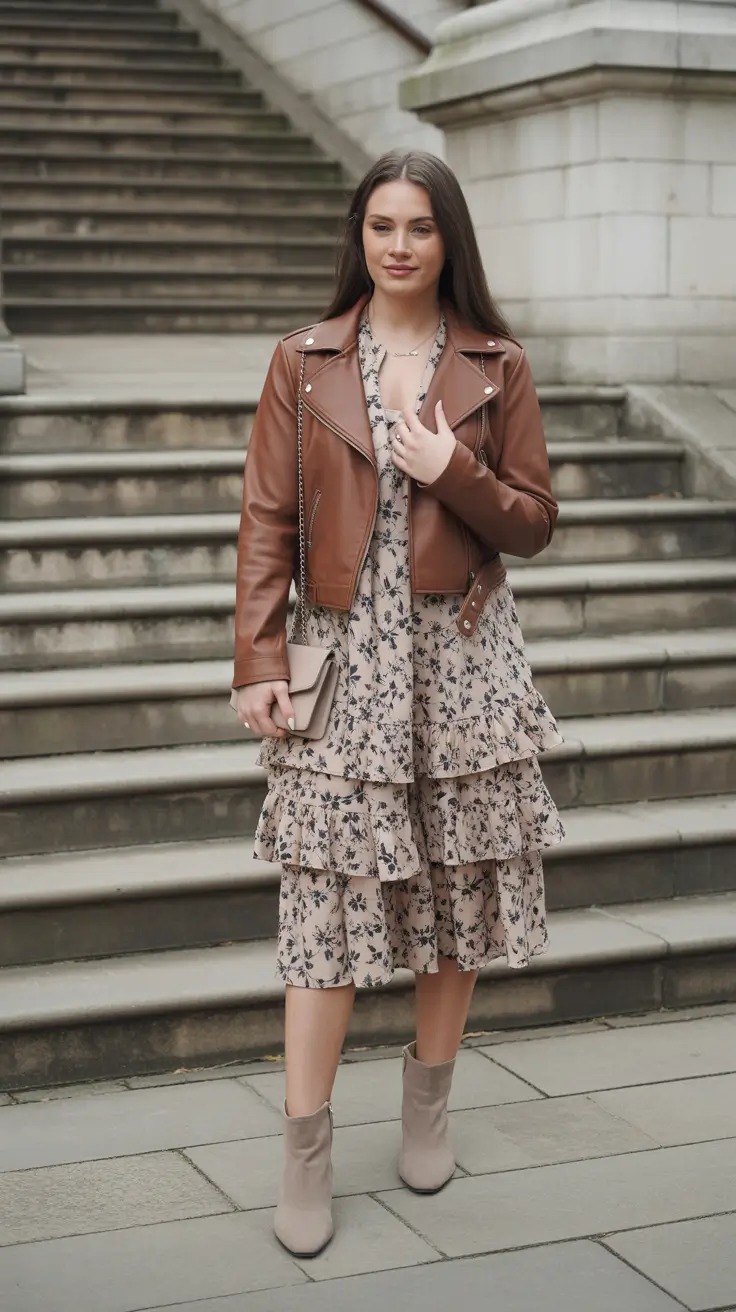 spring dress outfits Soft Florals With a Touch of Leather