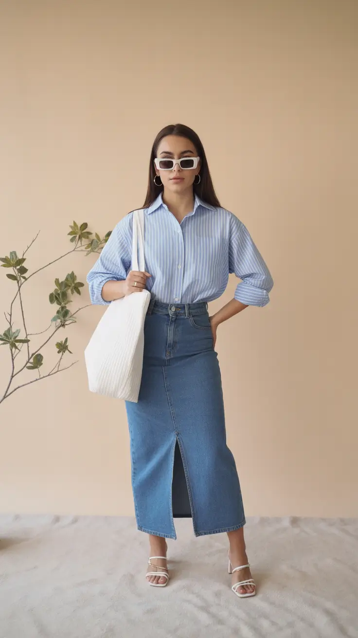 spring jeans outfit Polished Denim Skirts for Modern Spring Days