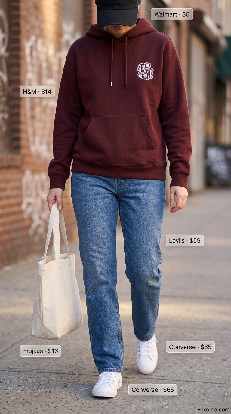 Baggy summer streetwear for women 2026: Hoodie, baggy jeans, baseball cap, tote bag.