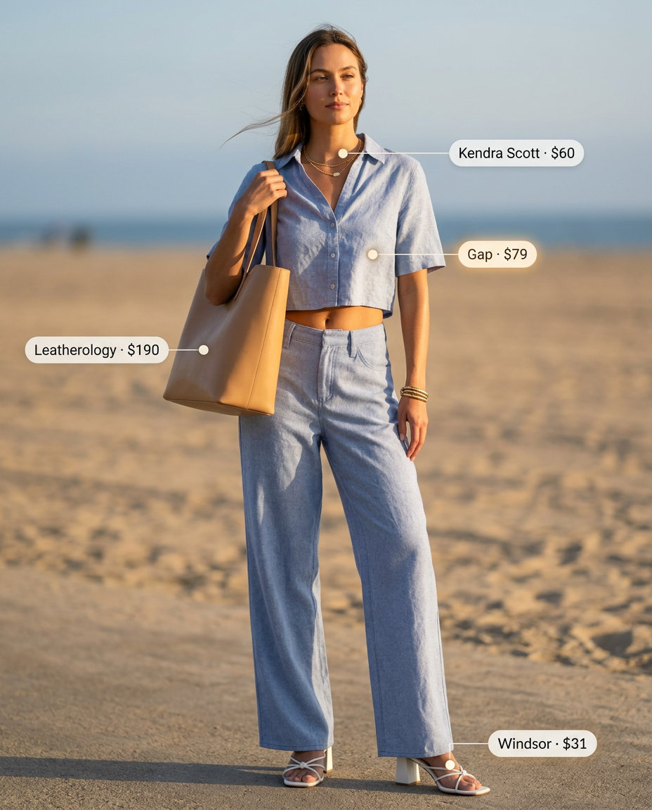 Pale blue linen matching set outfit 2026 for summer evenings. Chic and relaxed.