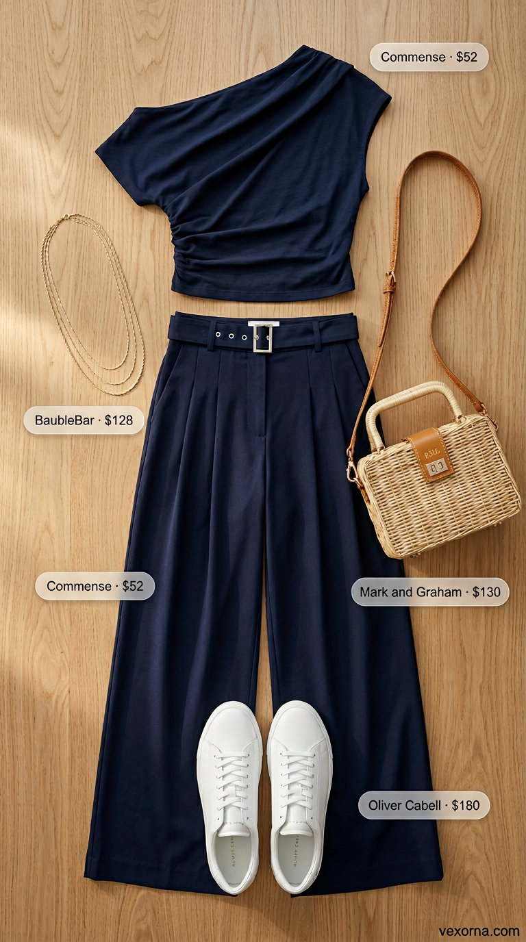 Blush linen co-ord with sneakers & woven bag for classy summer brunch outfits for women 2026.