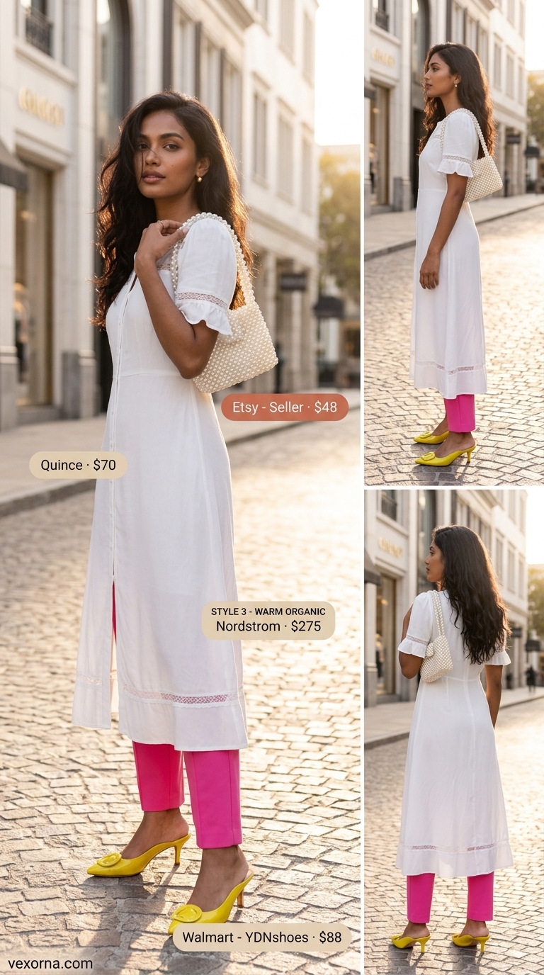 Hot Pink Summer Pop Outfits 2026 Hot pink summer pop outfit: hot pink trousers, white peplum top, lemon yellow mules. Dressy pant outfits summer for women 2026.