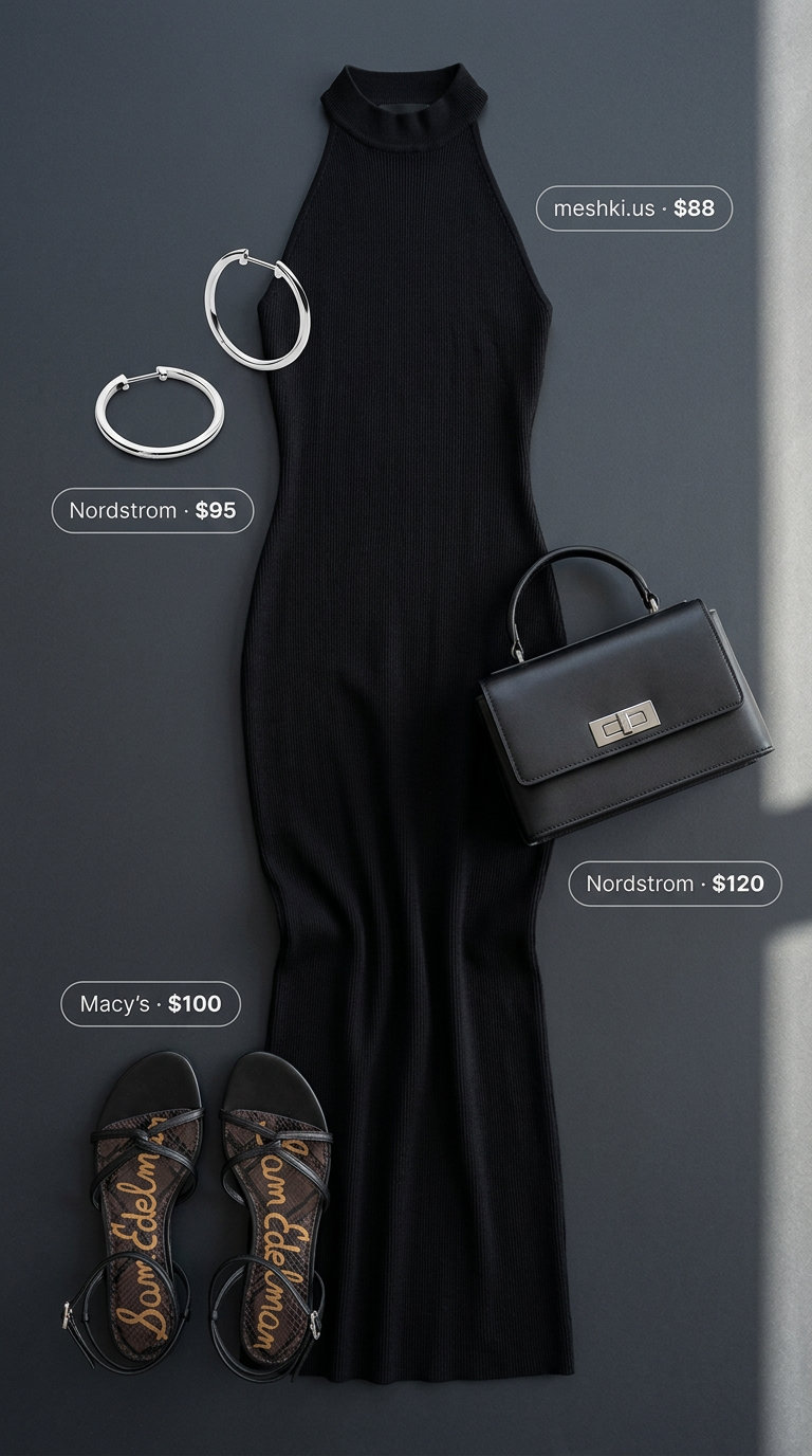 Modern black halter summer flowy maxi dress 2026 for urban chic daytime or casual dinners.