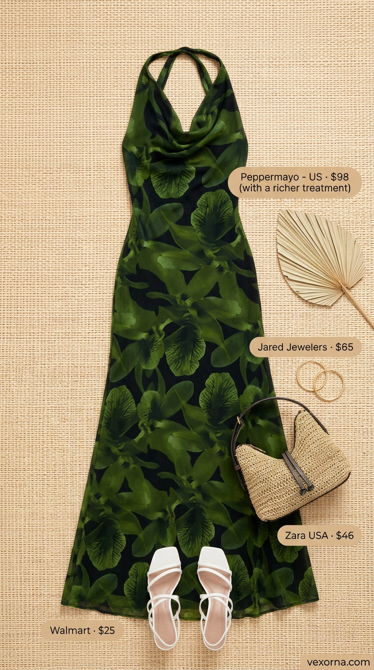 Tropical floral halter summer flowy maxi dress 2026, ideal for resort dinners and tropical vacations.