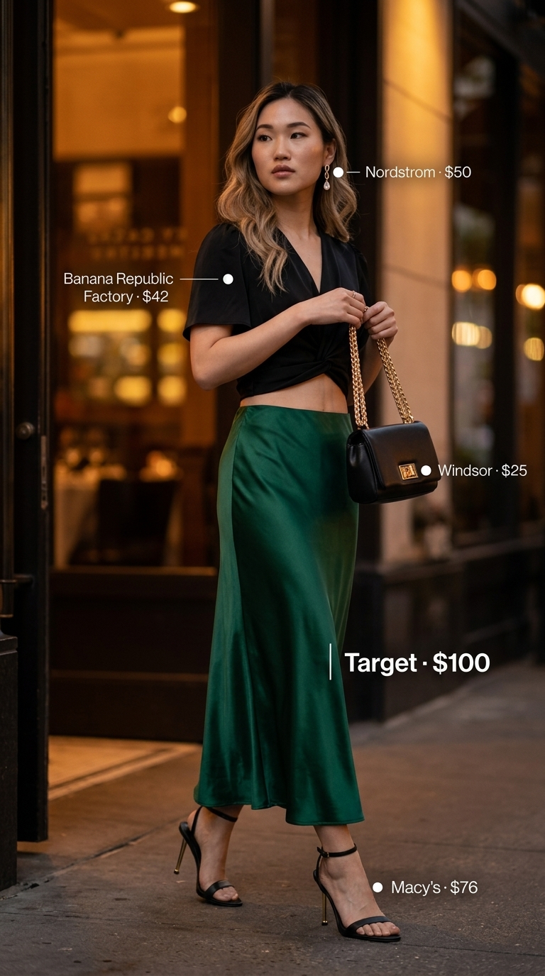 Knotted summer t-shirt outfit for women 2026: White tee, satin skirt, heeled sandals for sunset dining.