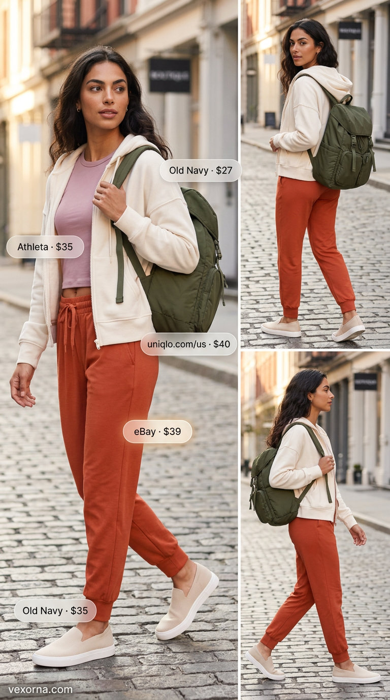 Lightweight Summer Activewear 2026: Errands Comfort Lightweight summer activewear for women 2026: Terracotta joggers & tee for post-workout errands & travel.