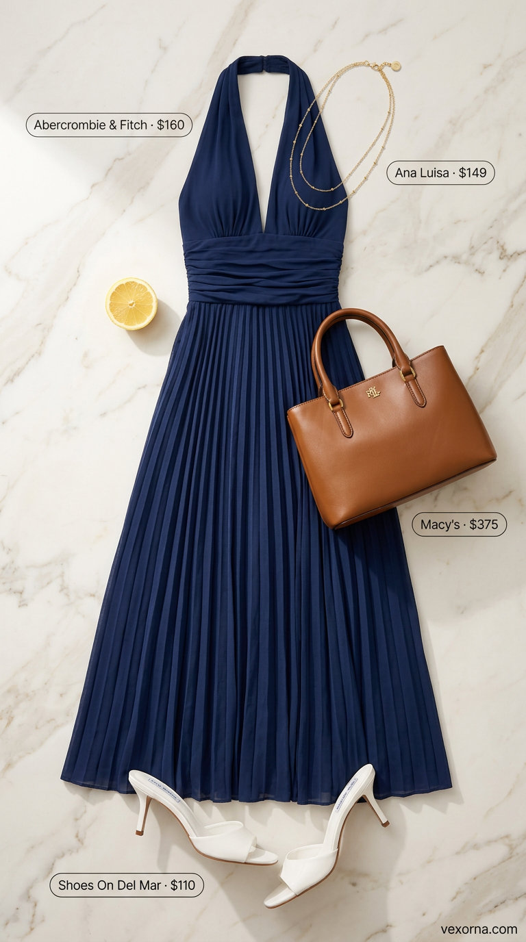 Midsize dress outfits summer 2026: Sophisticated beige linen jumpsuit with white mules and layered necklaces.