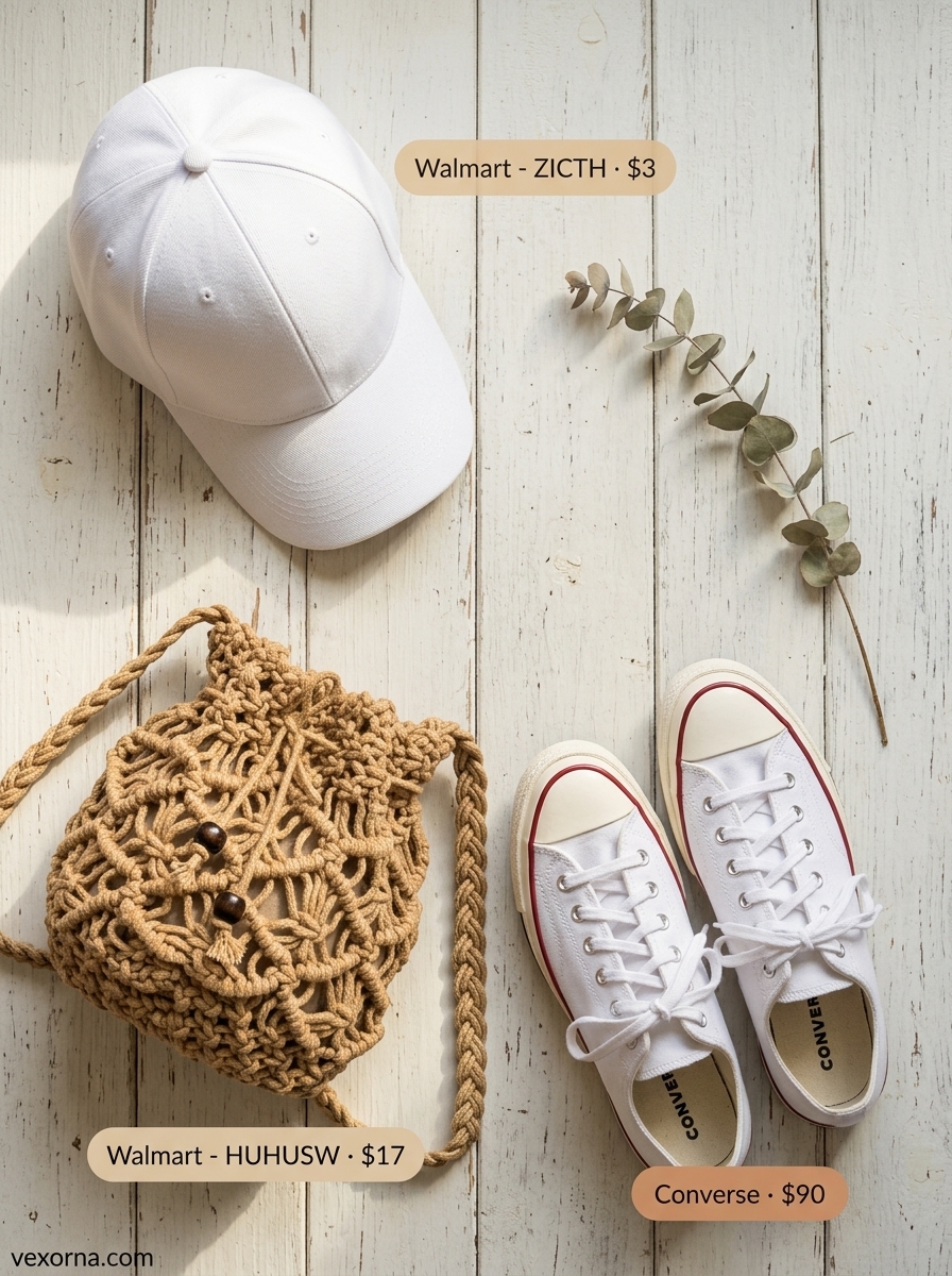 Plus size summer outfits for women 2026: Playful light blue gingham sundress with straw bag and white sneakers for a beach day.